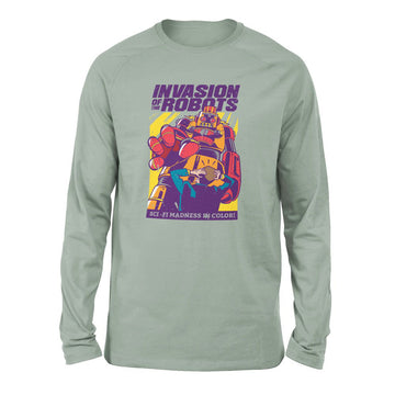 Invasion Of The Robots Men/Unisex Drop Shoulder Sweatshirt in Dusty Blue color